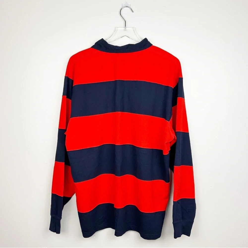 Vintage Polo Ralph Lauren Rugby Long Sleeve Shirt Stripe Red Navy Blue Sz Large - Picture 4 of 4